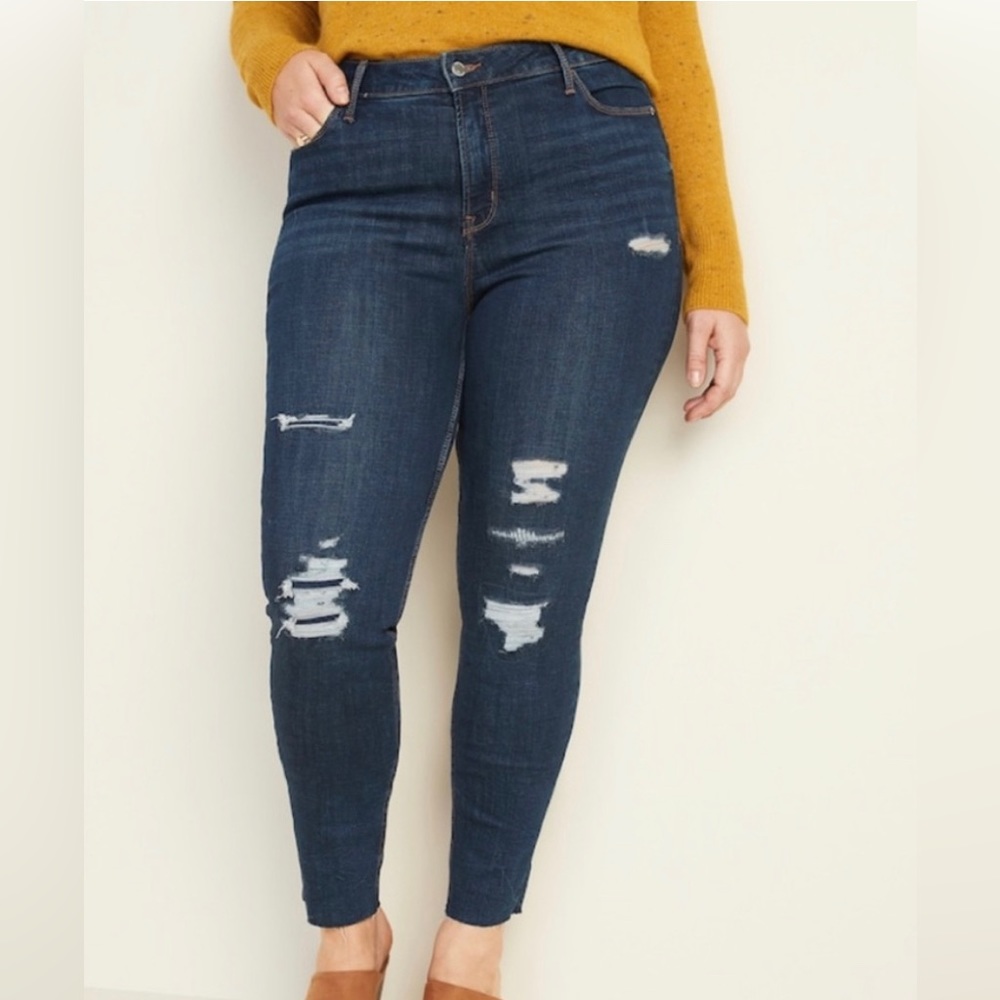 Old Navy High-Waisted Distressed Rockstar Super Skinny Ankle Jeans Sz 12 NWT